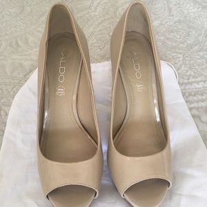 ALDO Nude Patent Leather Peep Toe Heel 38